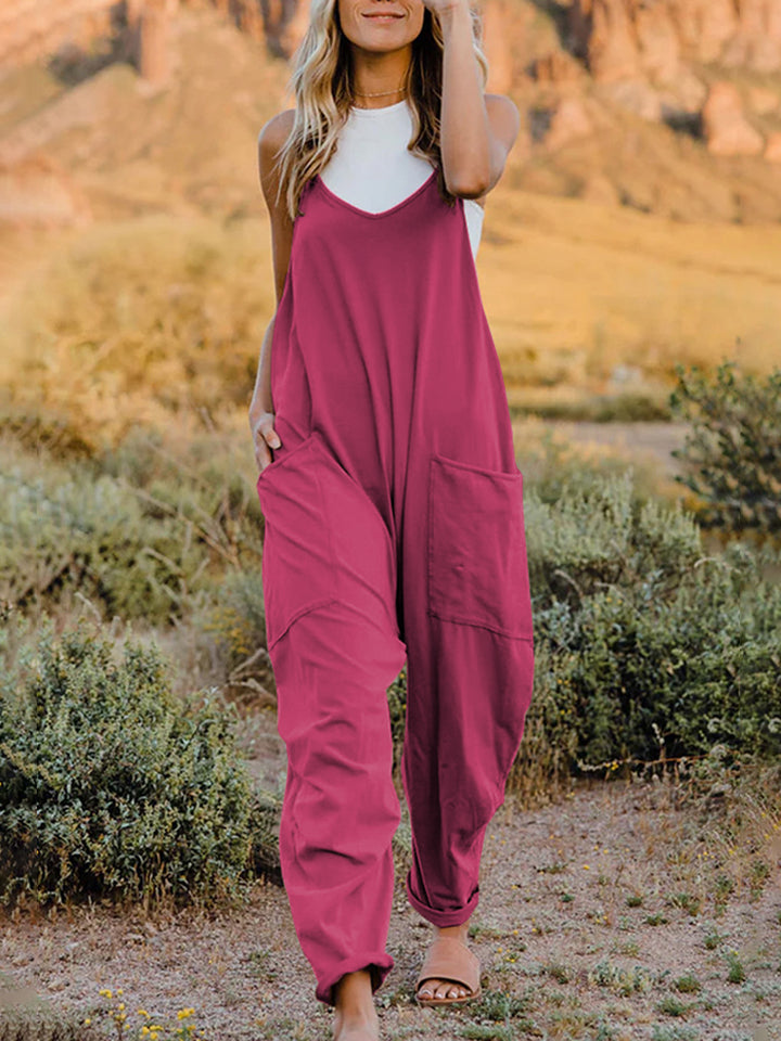 Onesie With Sleeveless V-Neck Pocketed Jumpsuit