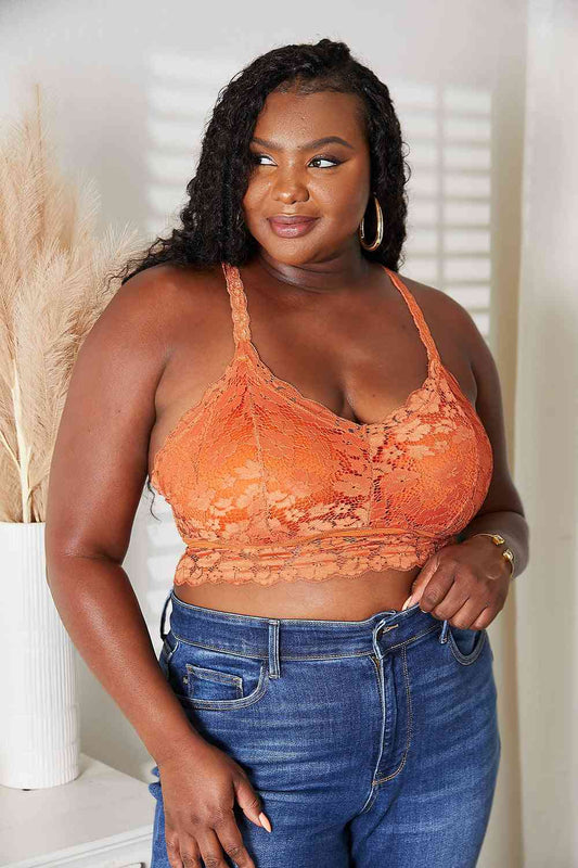 Orange Crisscross Strap Lace Bralette