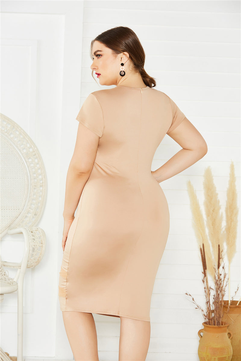 Smooth Feel Plus Size Knee Length Bodycon Short Sleeve Dress