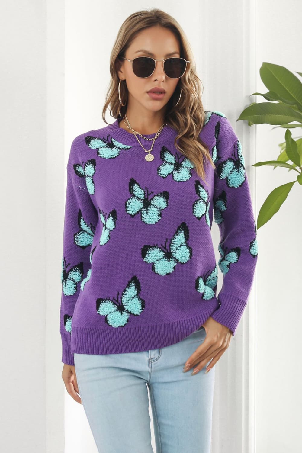 Butterfly Lover Round Neck Ling Sleeve Sweater