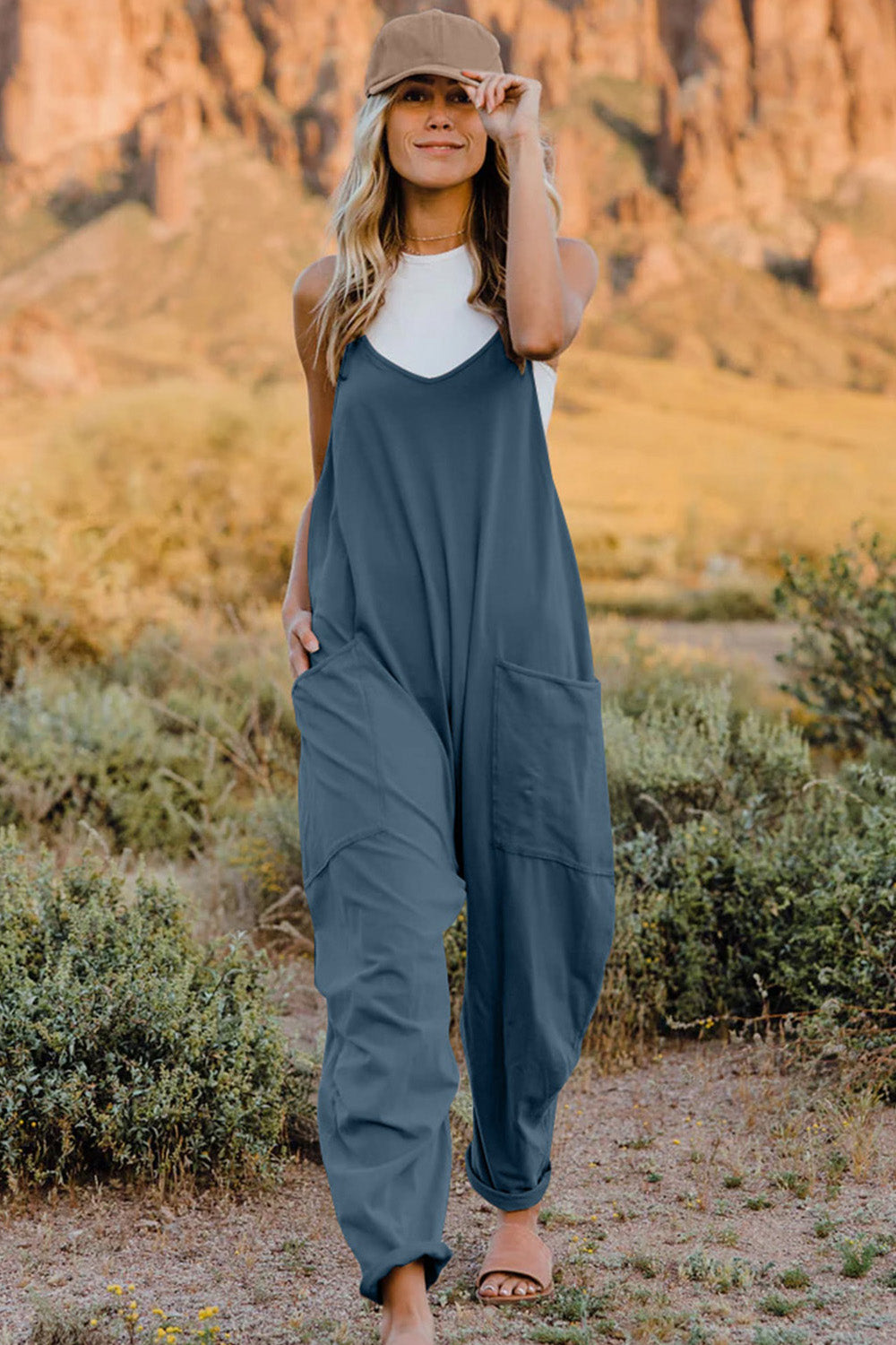 Oversize Onesie Jumpsuit V-Neck Sleeveless with Pocket