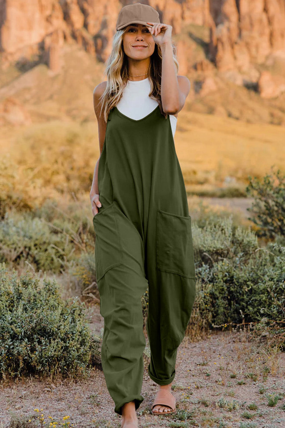 Oversize Onesie Jumpsuit V-Neck Sleeveless with Pocket