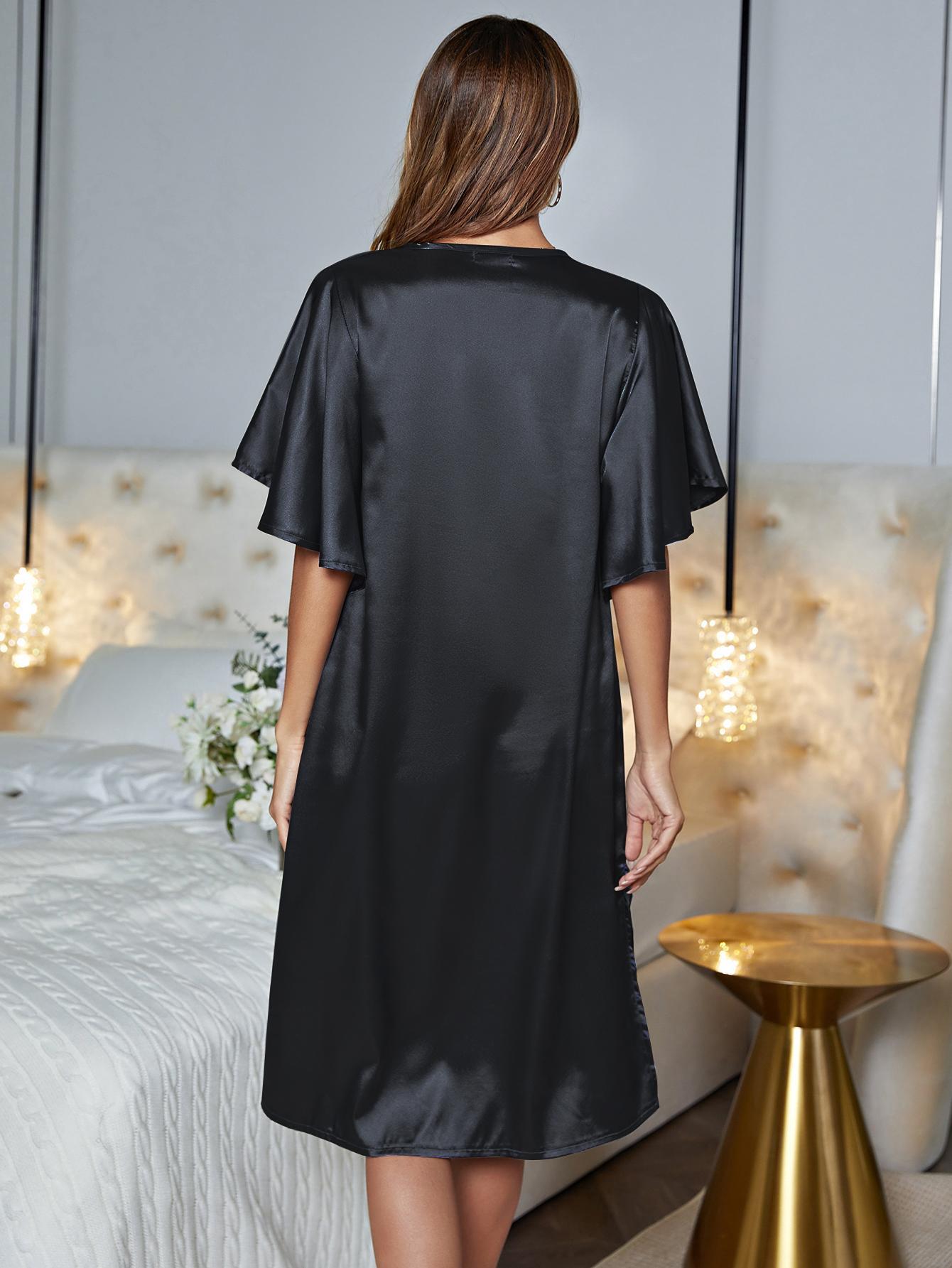 V-Neck Flutter Sleeve Pullover Night Robe