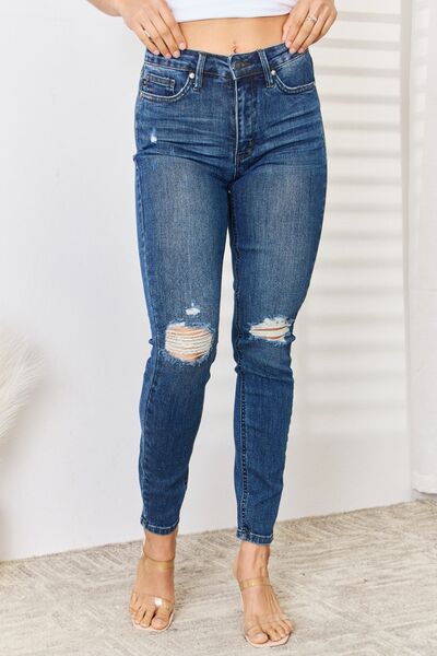 Judy Blue Stretchy High Waist Distressed Slim Jeans