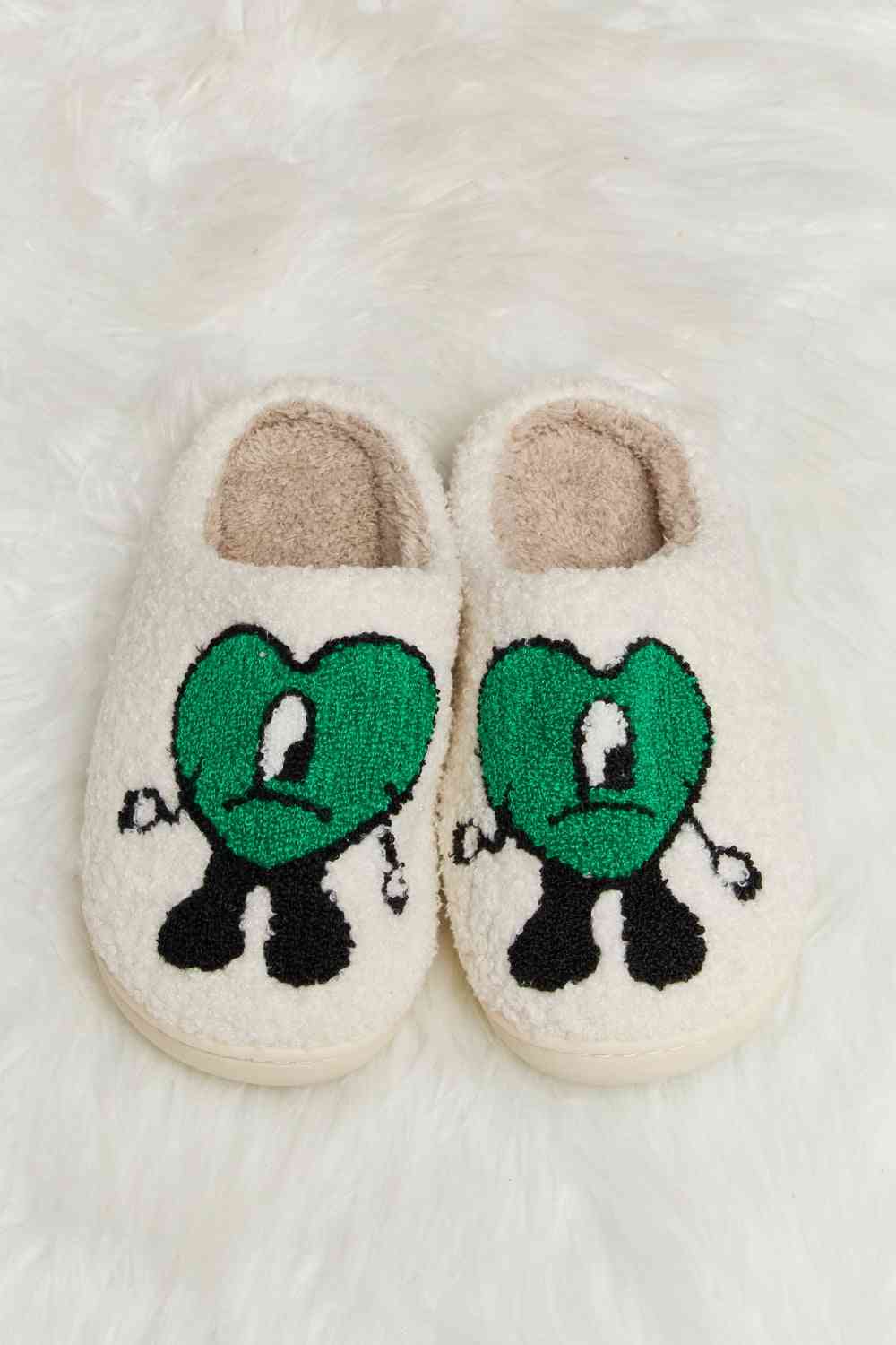 Melody Love Heart Print Plush Slippers