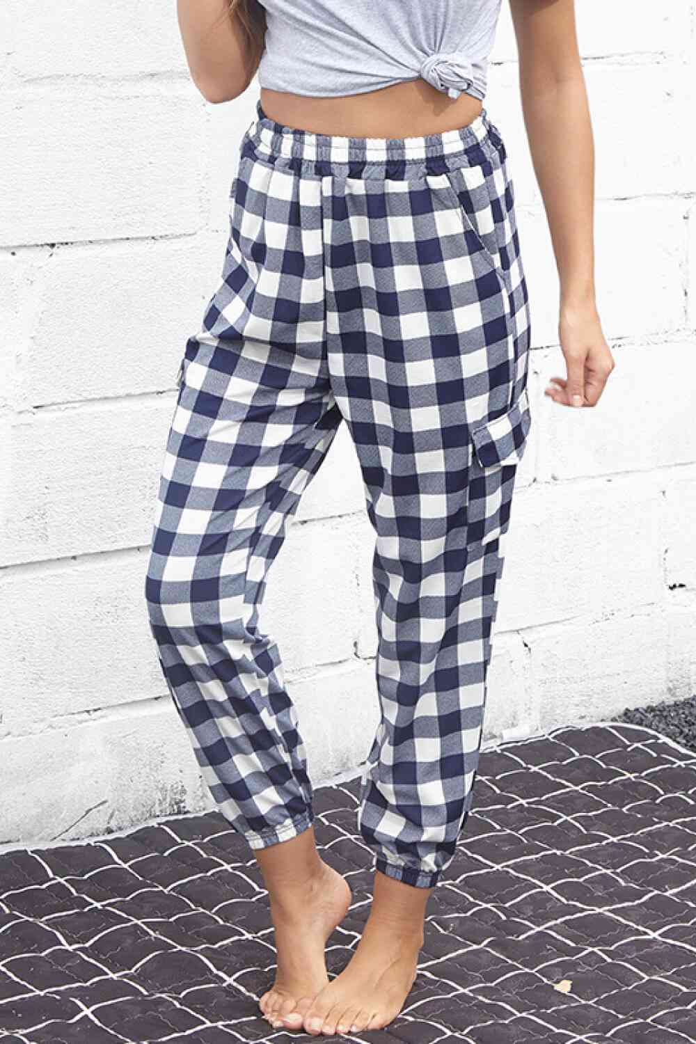 Elastic Waist Plaid Lounge Pants