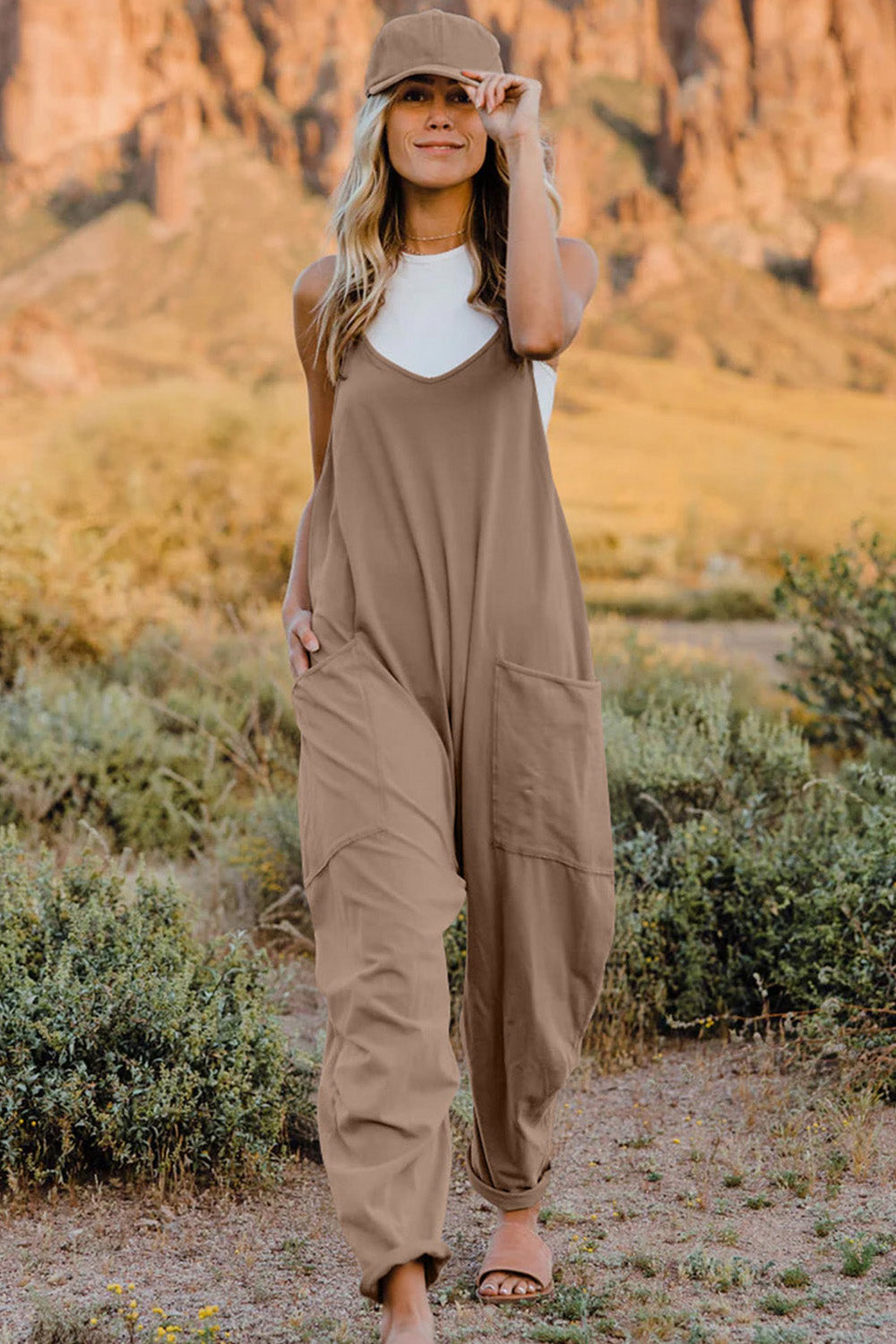 Oversize Onesie Jumpsuit V-Neck Sleeveless with Pocket