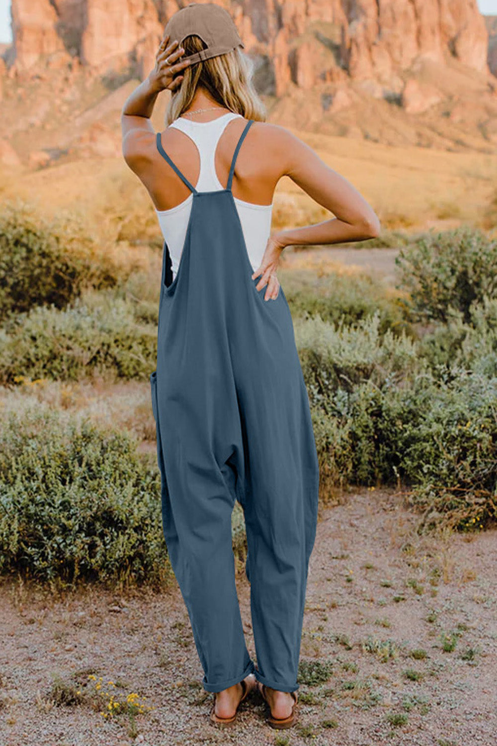 Oversize Onesie Jumpsuit V-Neck Sleeveless with Pocket