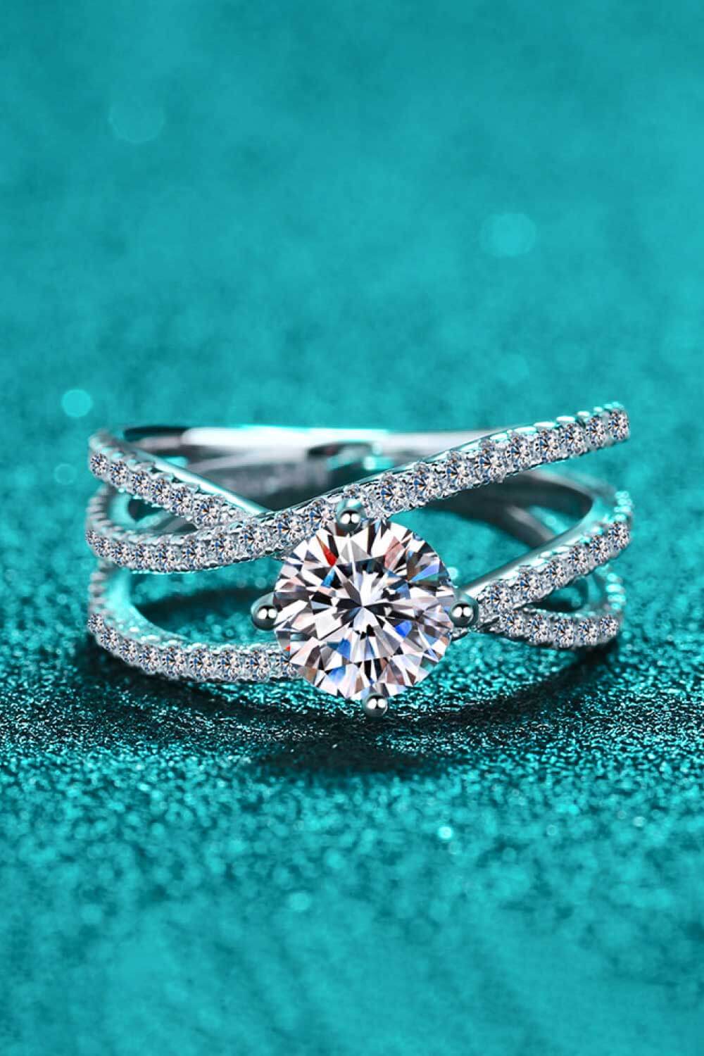 Brilliant Moissanite and Sterling Silver Crisscross Ring