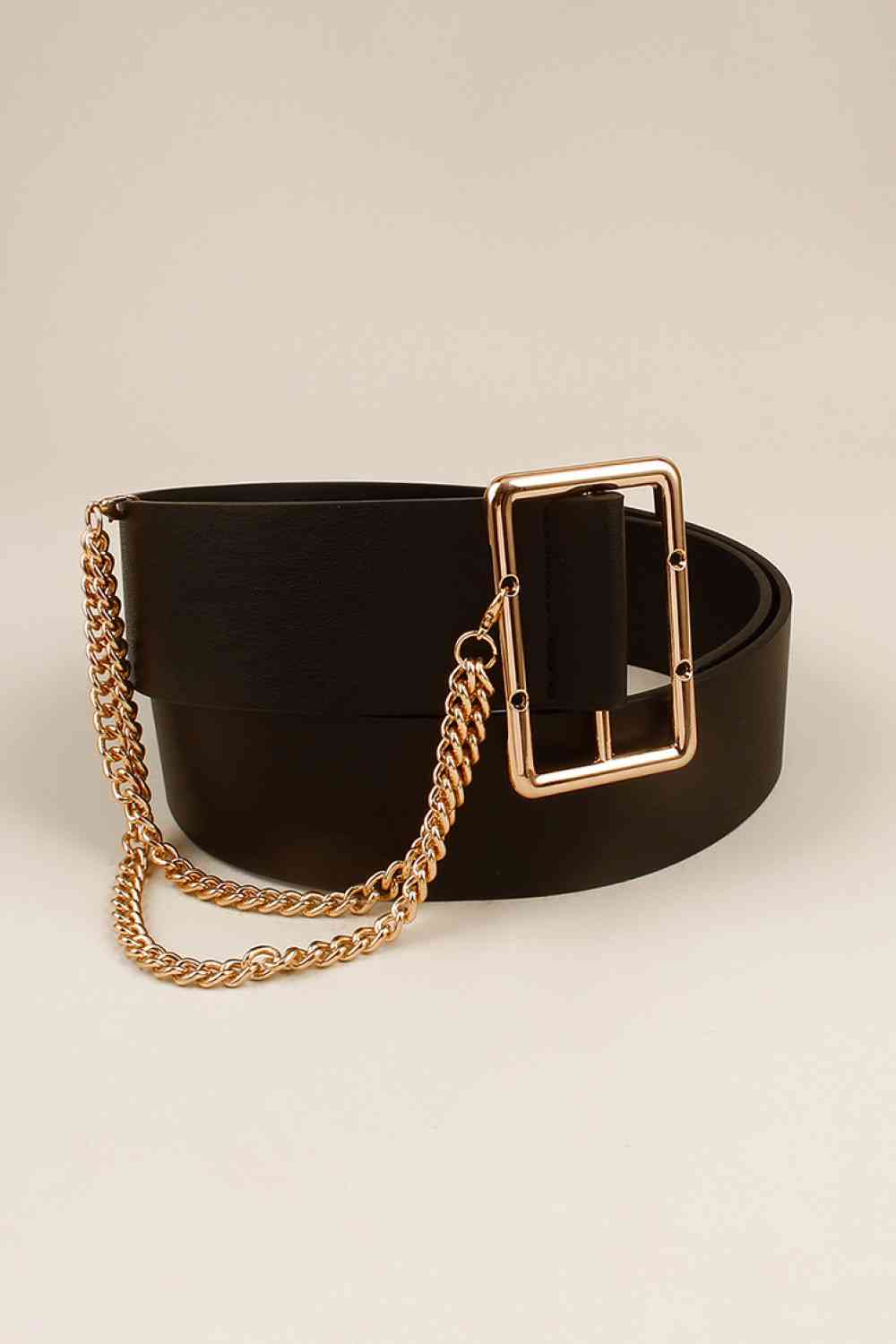 Black PU Leather Belt with Gold Chain