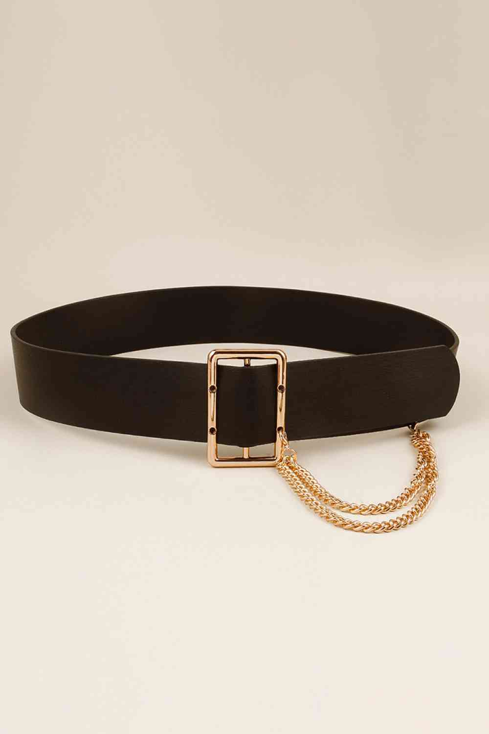 Black PU Leather Belt with Gold Chain