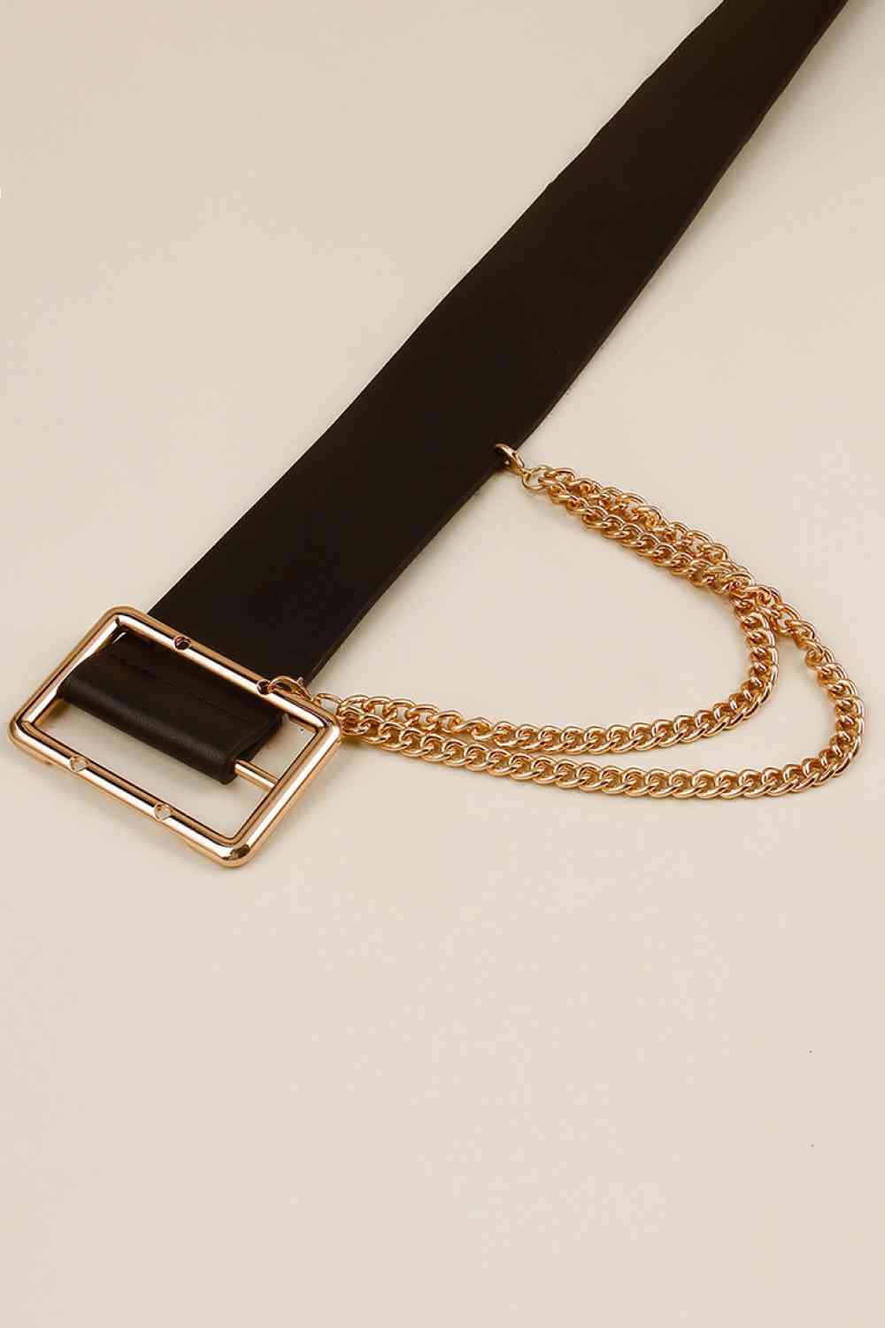 Black PU Leather Belt with Gold Chain