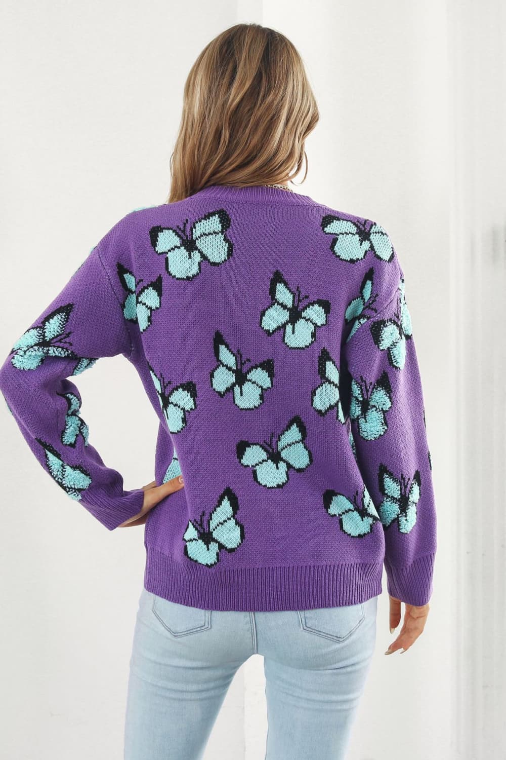 Butterfly Lover Round Neck Ling Sleeve Sweater