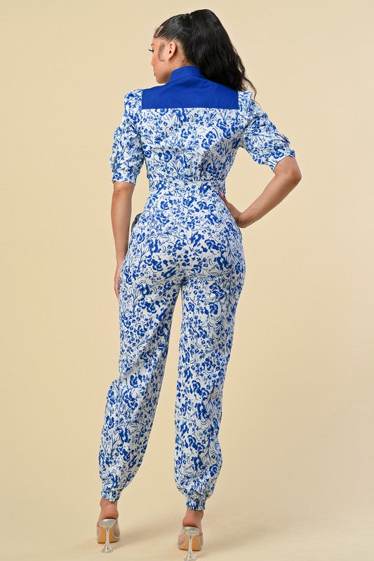 Women Floral Short Sleeve Jumpsuit