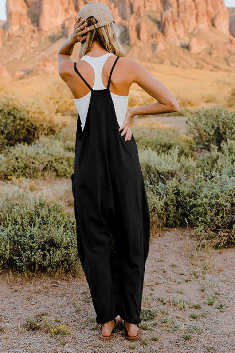 Oversize Onesie Jumpsuit V-Neck Sleeveless with Pocket