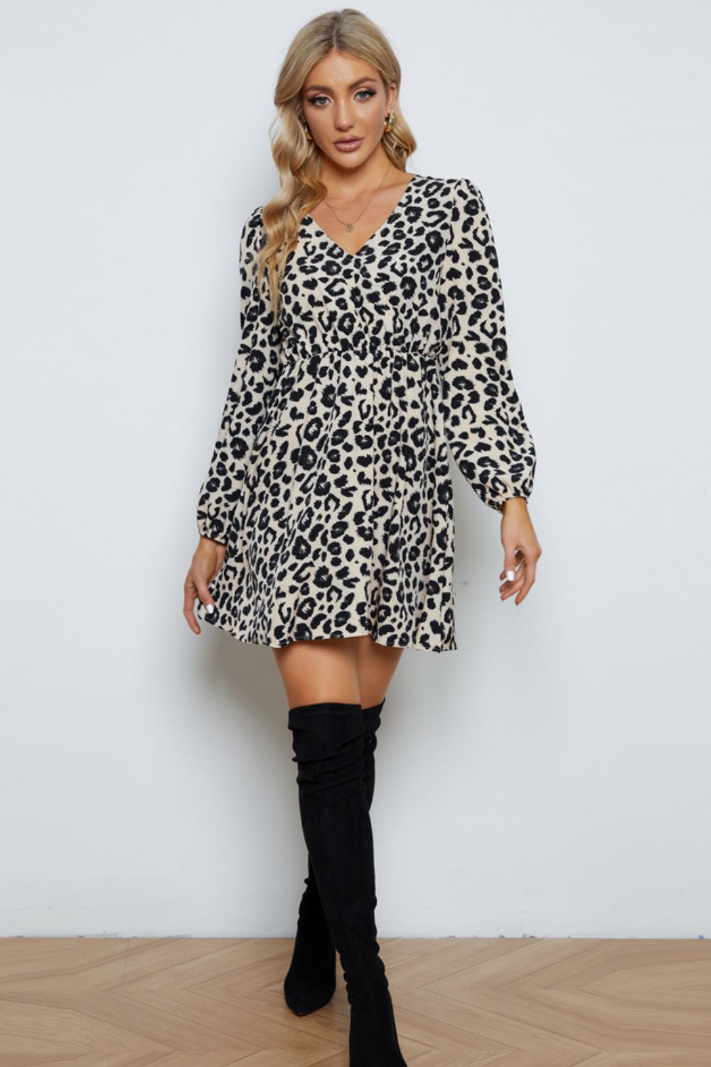 Leopard Print Mini Dress with Long Sleeves