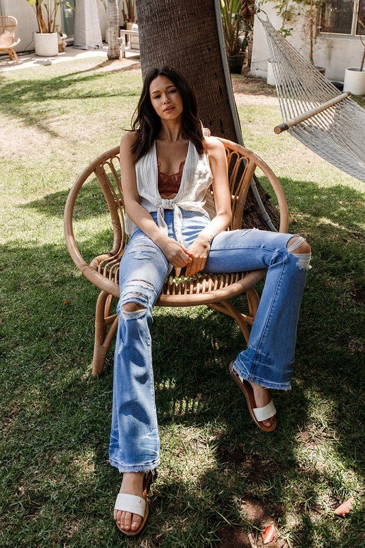 Boho Vibes Blue Mid Rise Flare Jeans