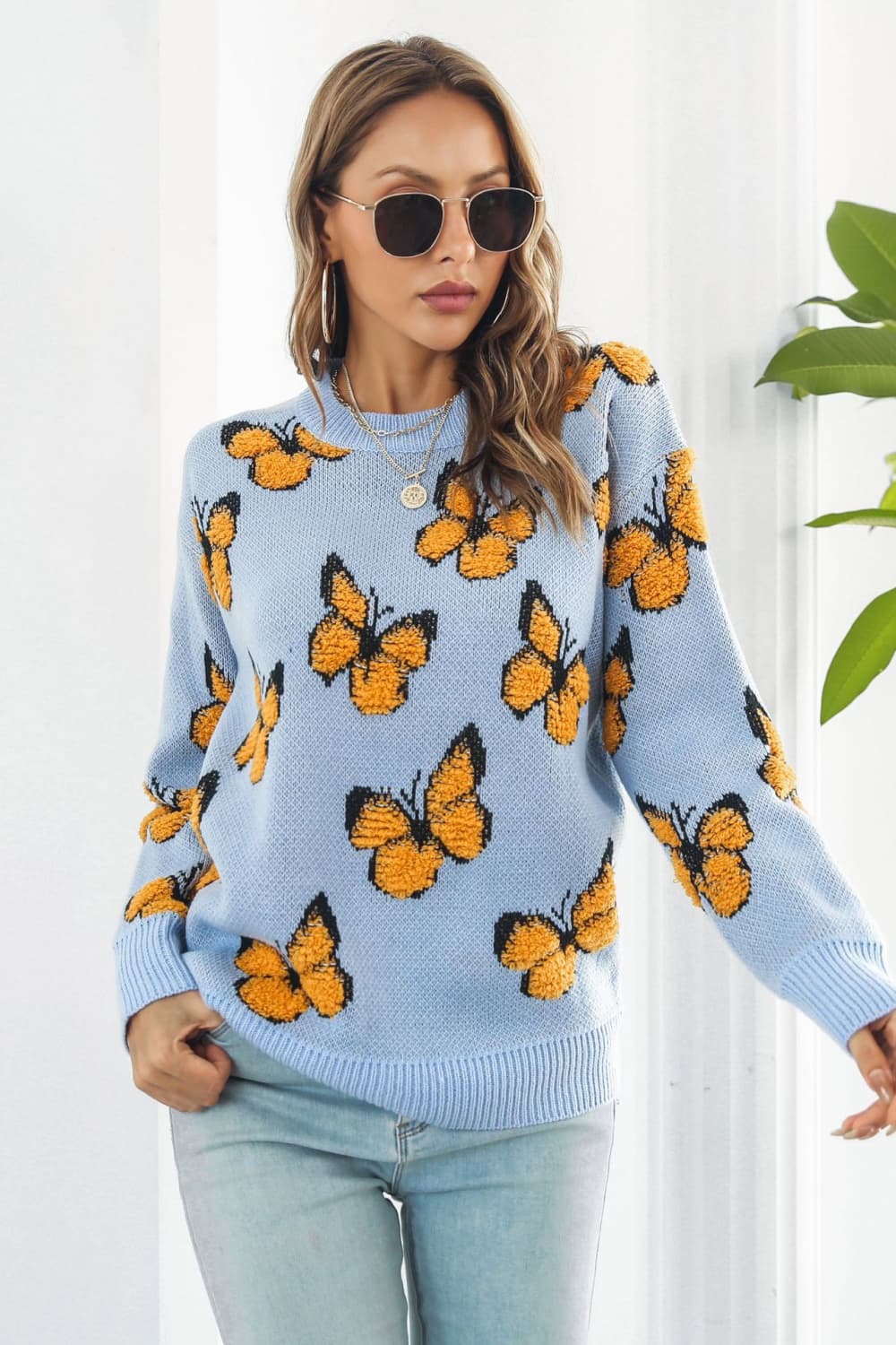 Butterfly Lover Round Neck Ling Sleeve Sweater