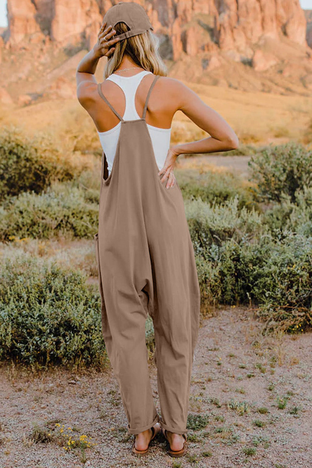 Oversize Onesie Jumpsuit V-Neck Sleeveless with Pocket