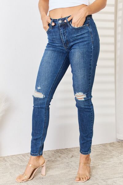 Judy Blue Stretchy High Waist Distressed Slim Jeans