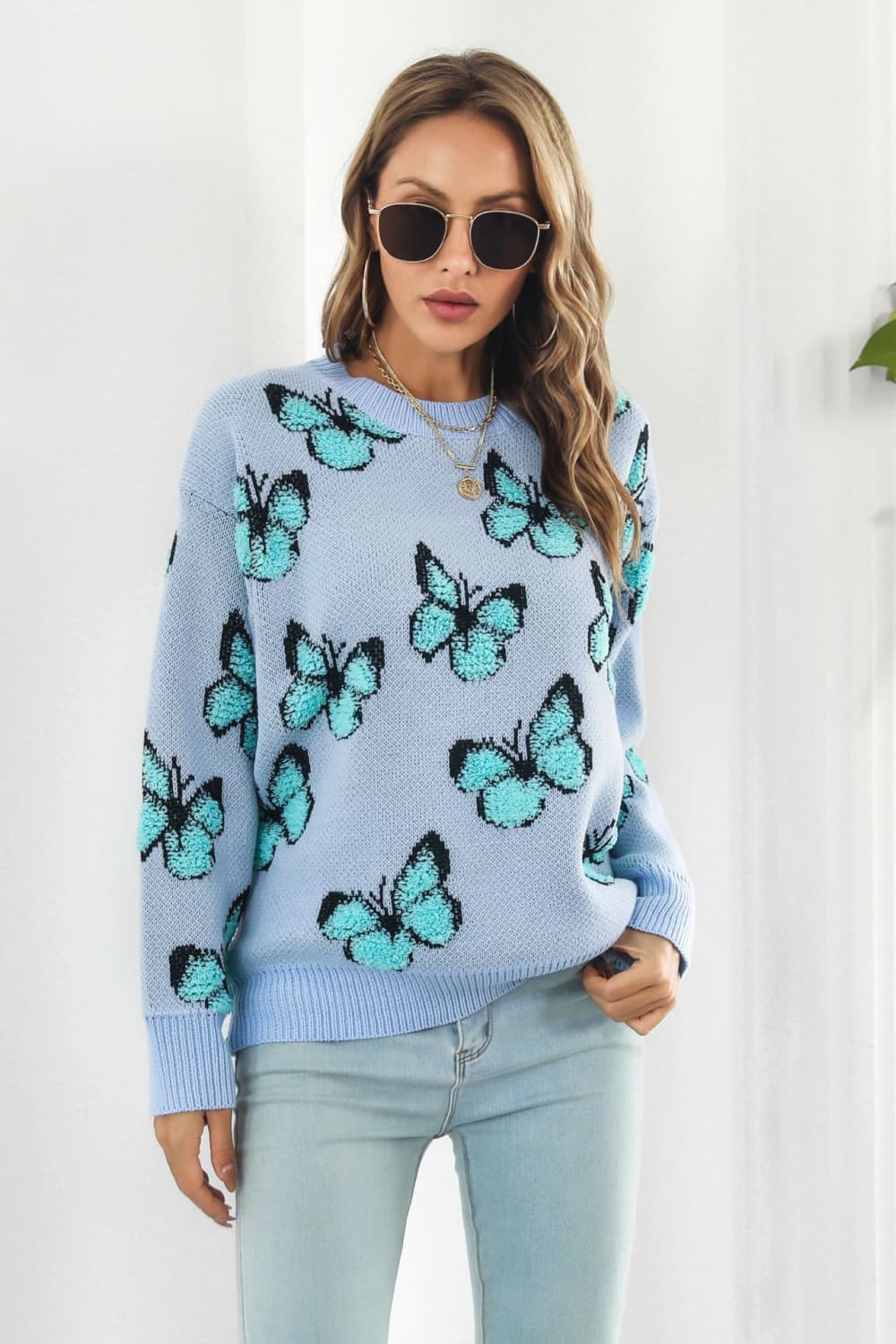 Butterfly Lover Round Neck Ling Sleeve Sweater