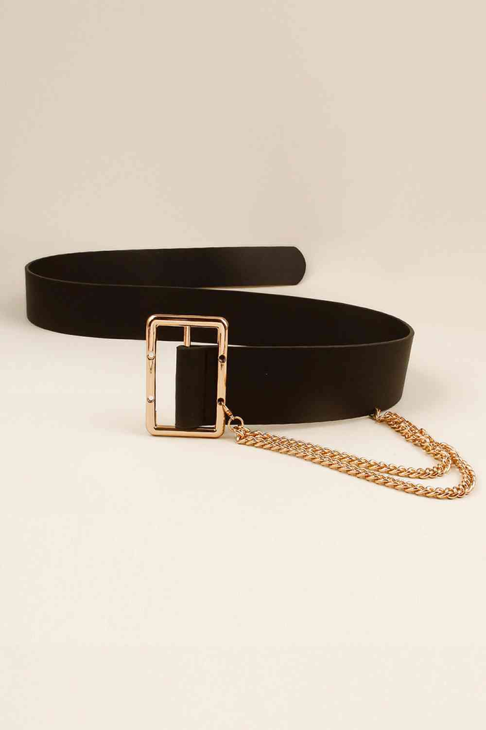 Black PU Leather Belt with Gold Chain