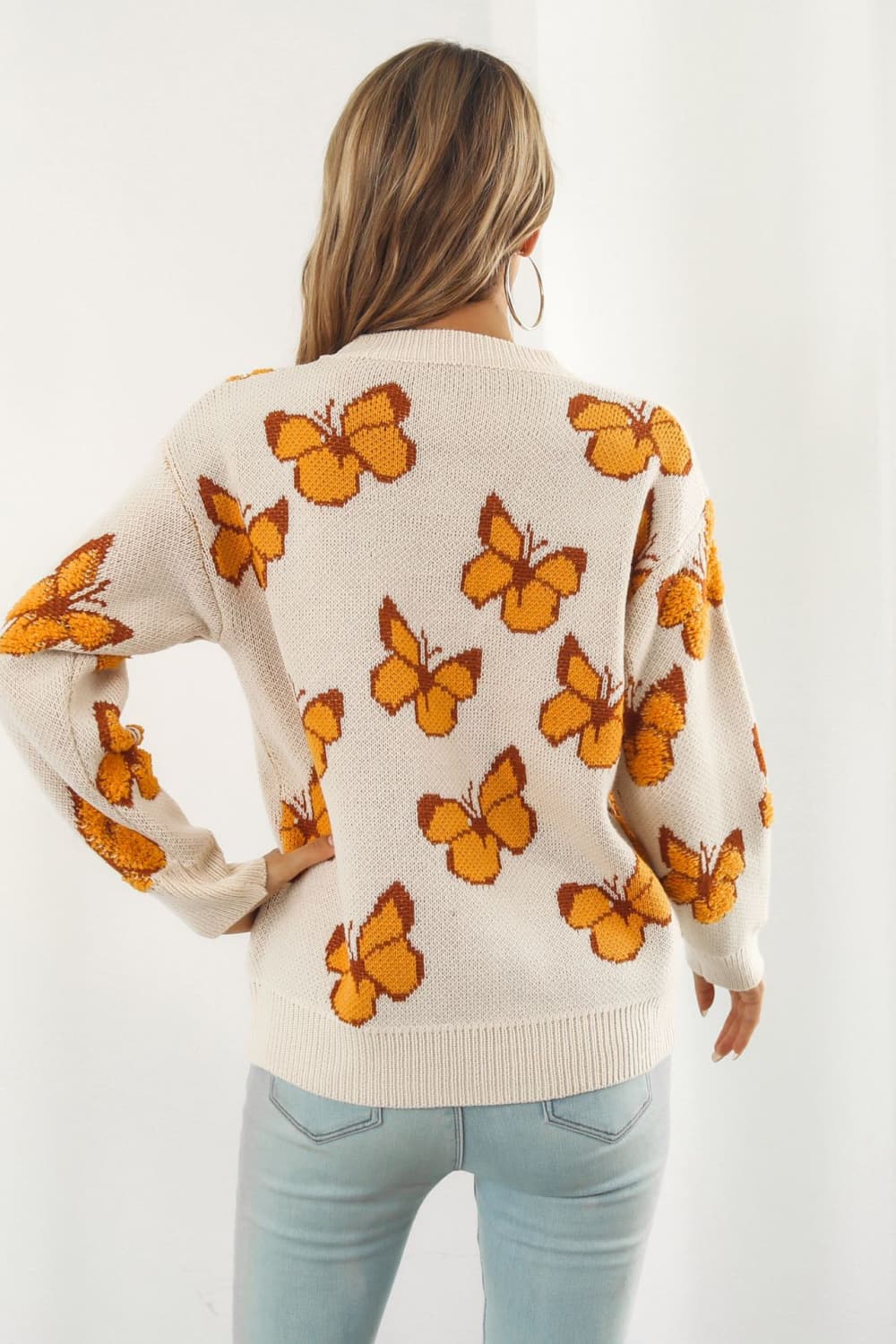 Butterfly Lover Round Neck Ling Sleeve Sweater