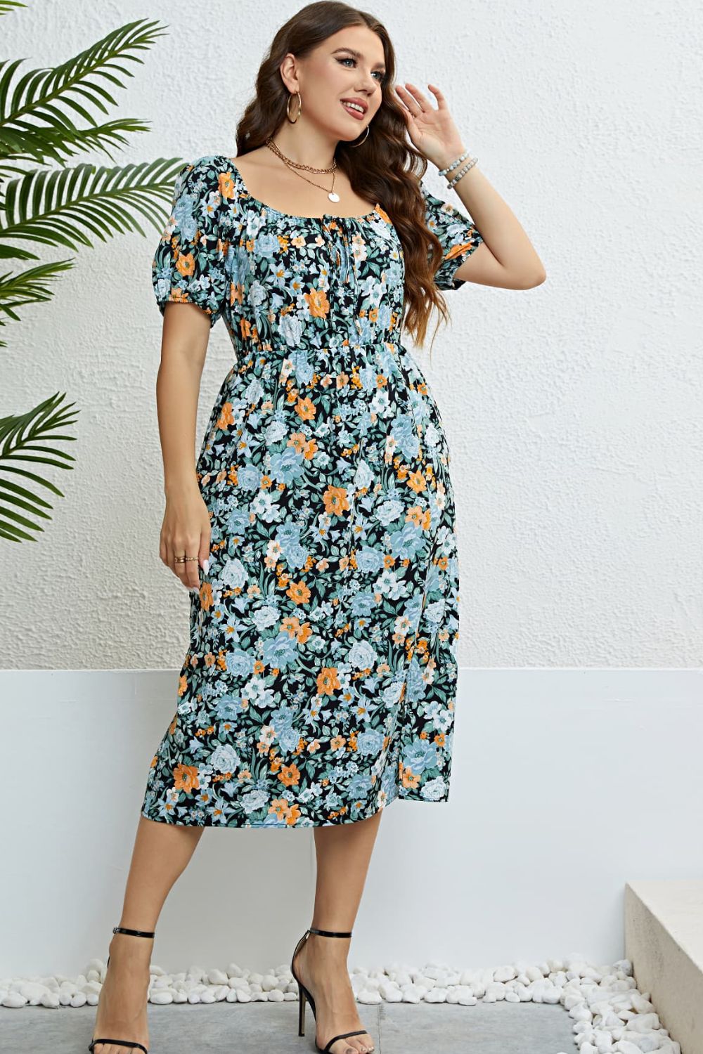 blue floral midi dress