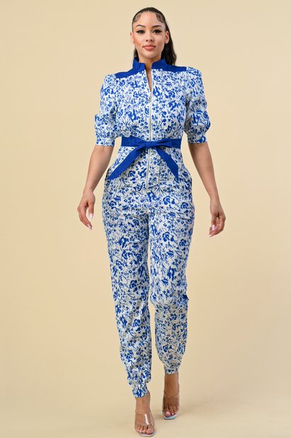 Women Floral Short Sleeve Jumpsuit