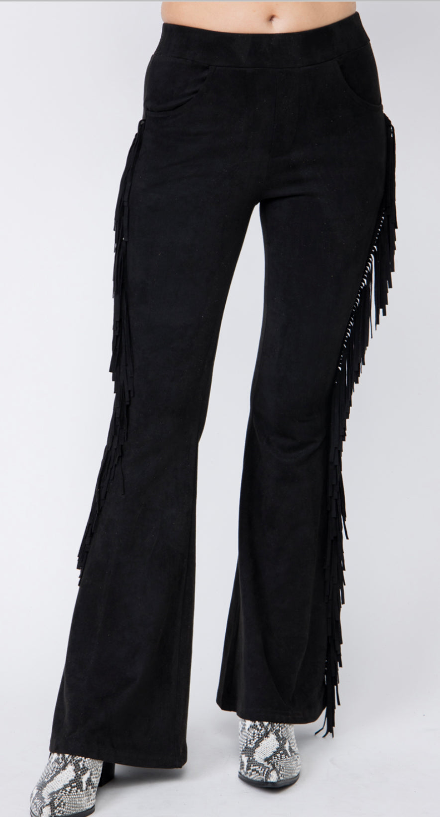 Vocal Suede Wide Legged Pants With Fringes