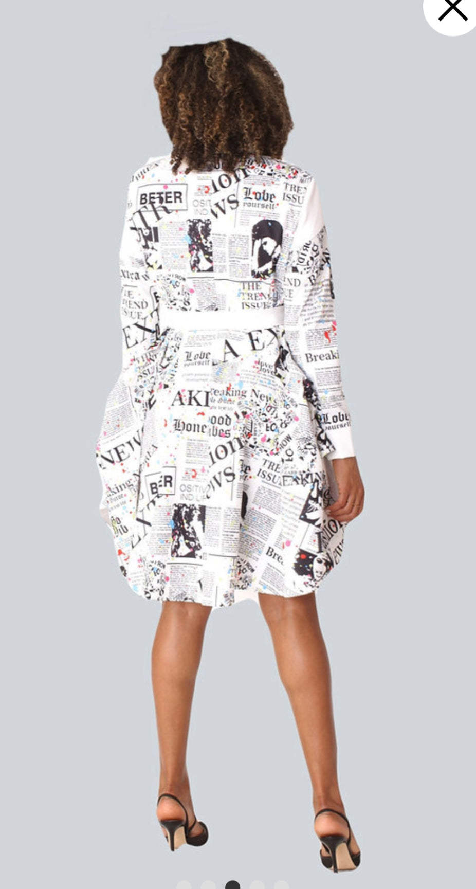 Newspaper Print Collar Long Sleeve Dress