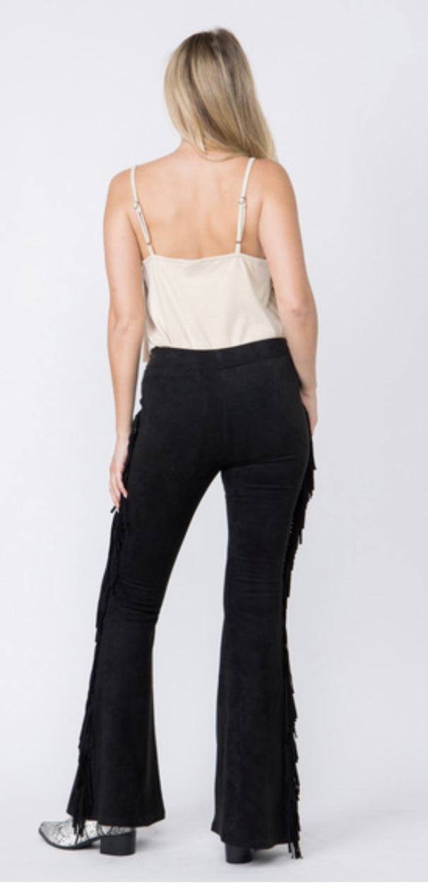 Vocal Suede Wide Legged Pants With Fringes