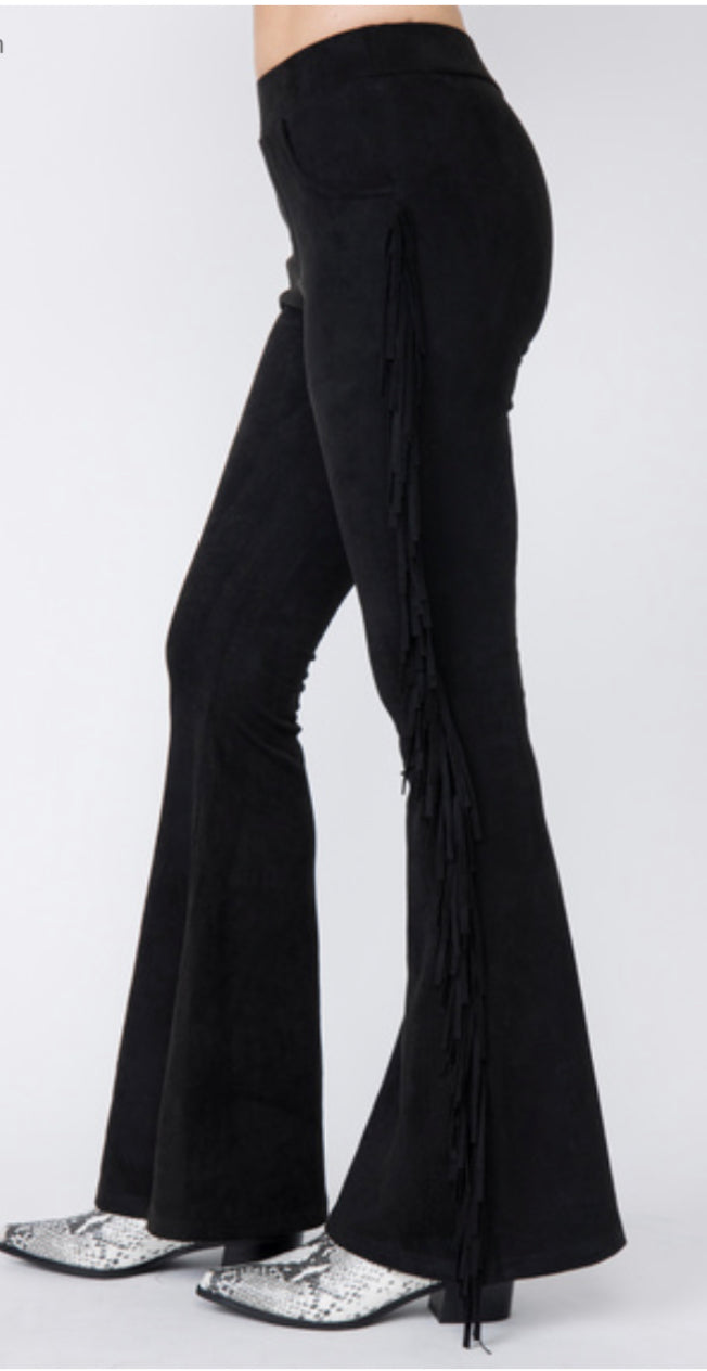 Vocal Suede Wide Legged Pants With Fringes