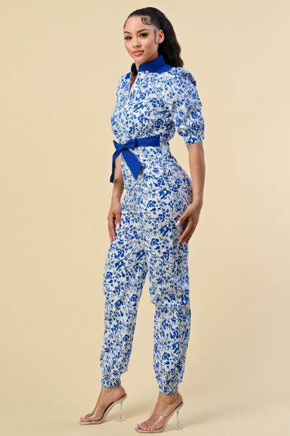 Women Floral Short Sleeve Jumpsuit